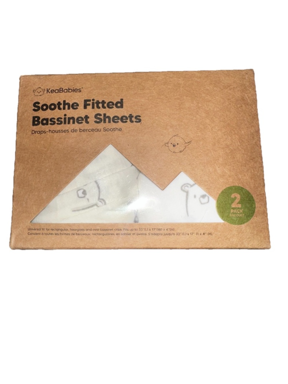 Soothe Fitted Bassinet Sheets - White with Bear Print (2 Pack)